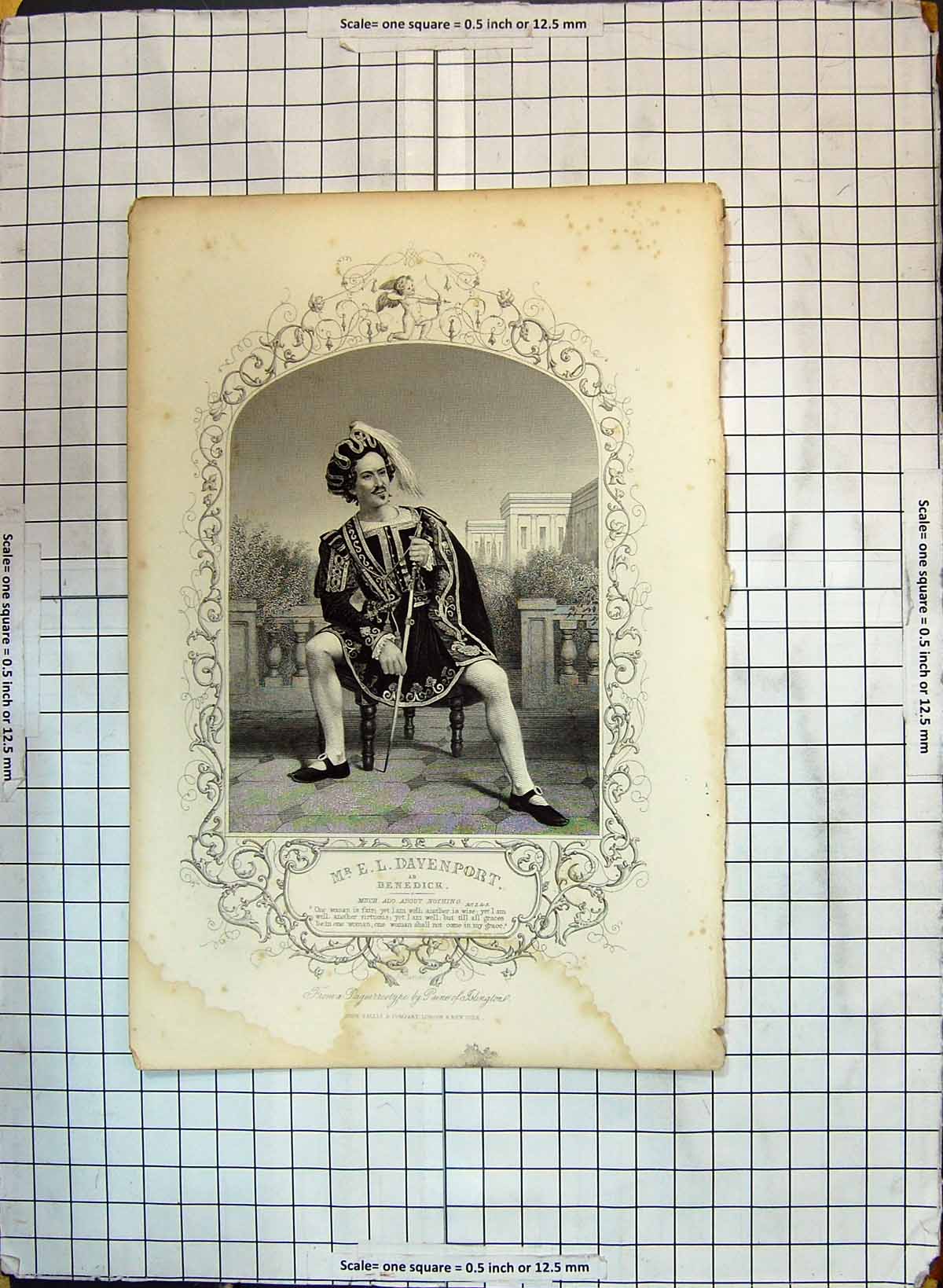 Original Old Antique Print Mr Davenport Benedick Theatre Actor Much Ado Nothing