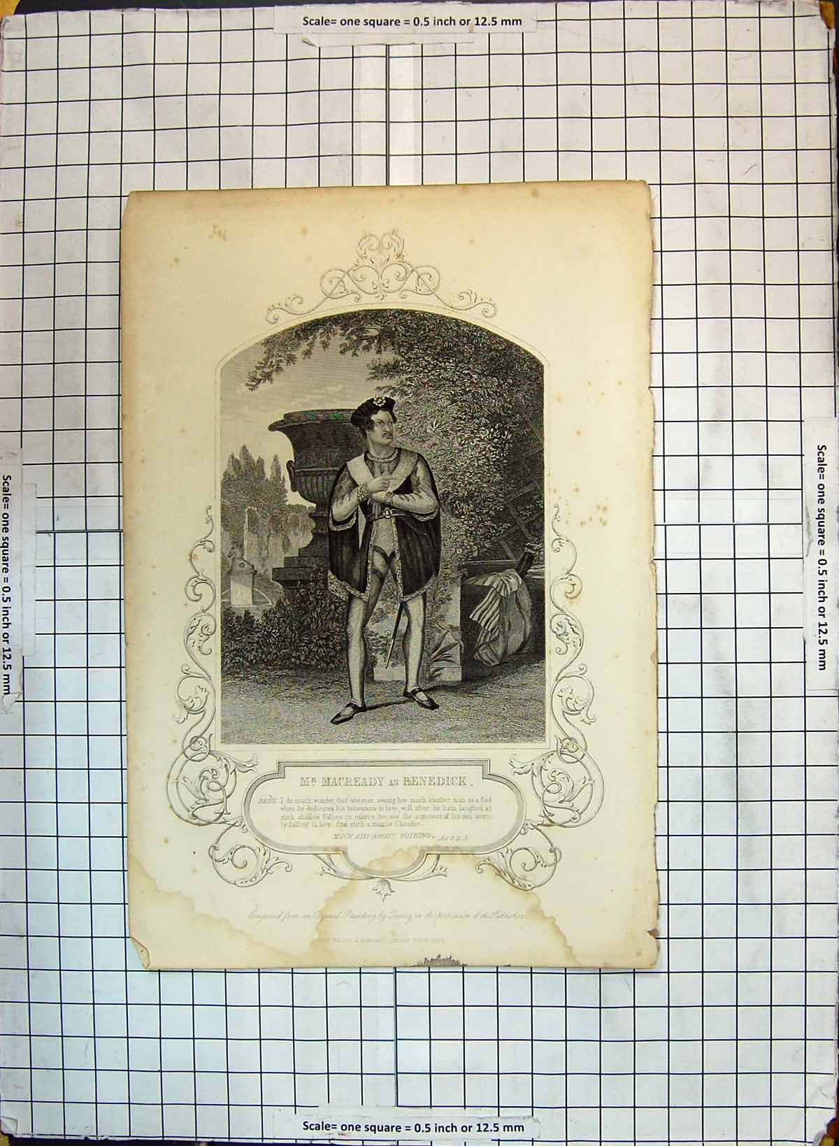 Old Antique Print Portrait Engraving Mr Macready Benedick Theatre Actor