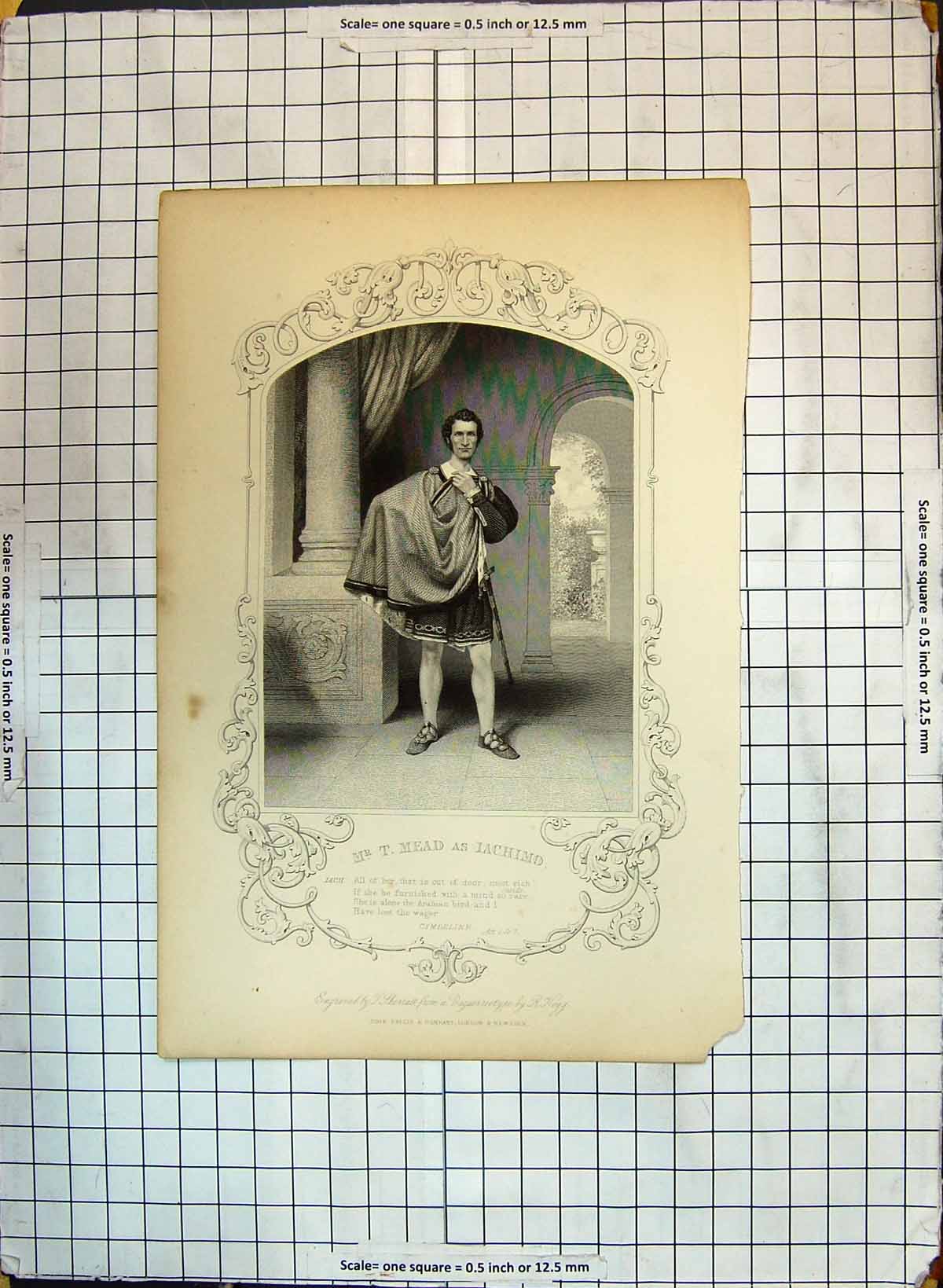 Original Old Antique Print Portrait Mr Mead Iachimo Theatre Actor Engraving