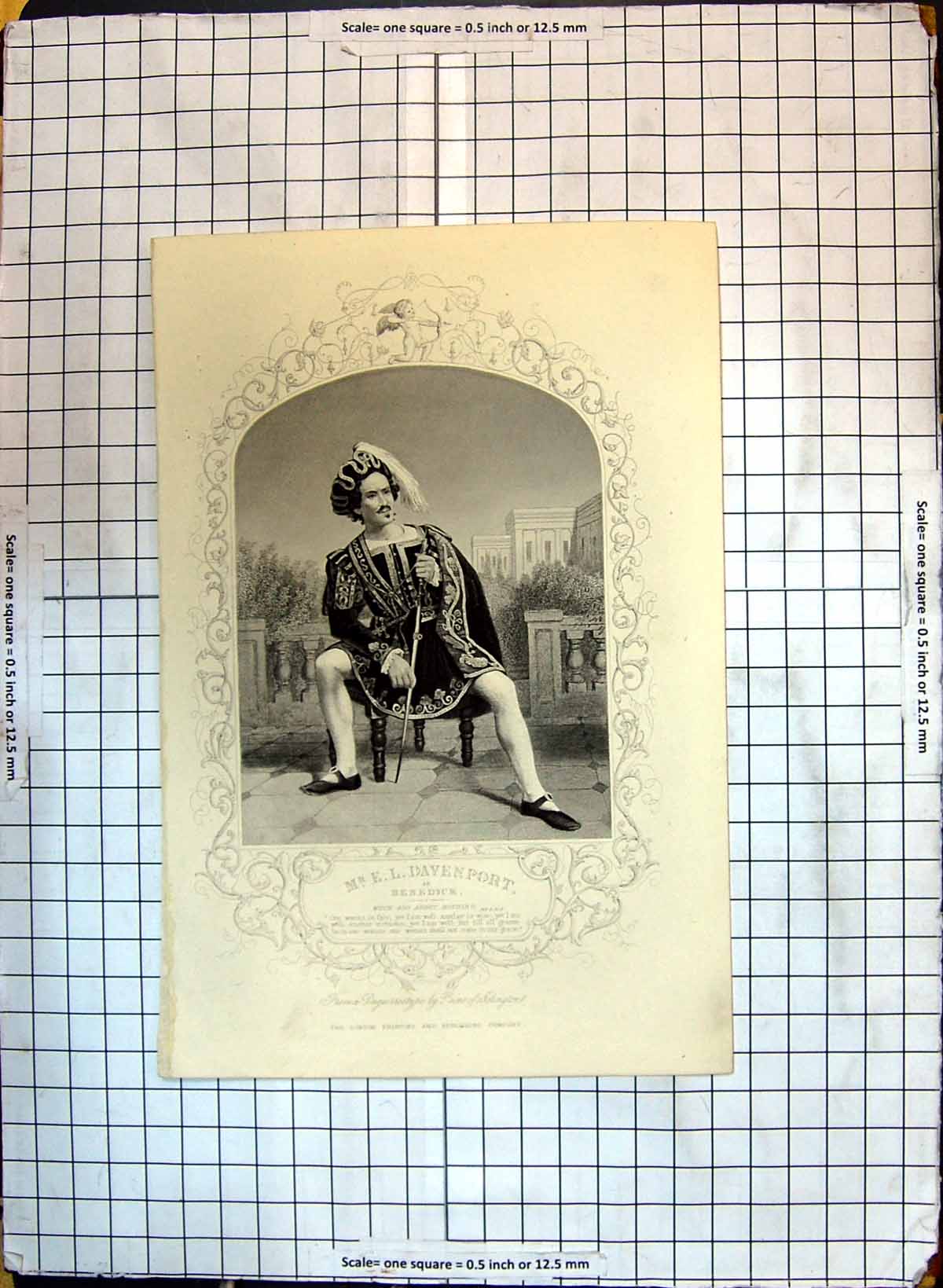 Antique Old Print Mr Davenport Benedick Theatre Actor Much Ado Nothing Ref.2