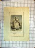 Original Old Antique Print Fashion Hungarian Peasant Girl Costume Dress 1867