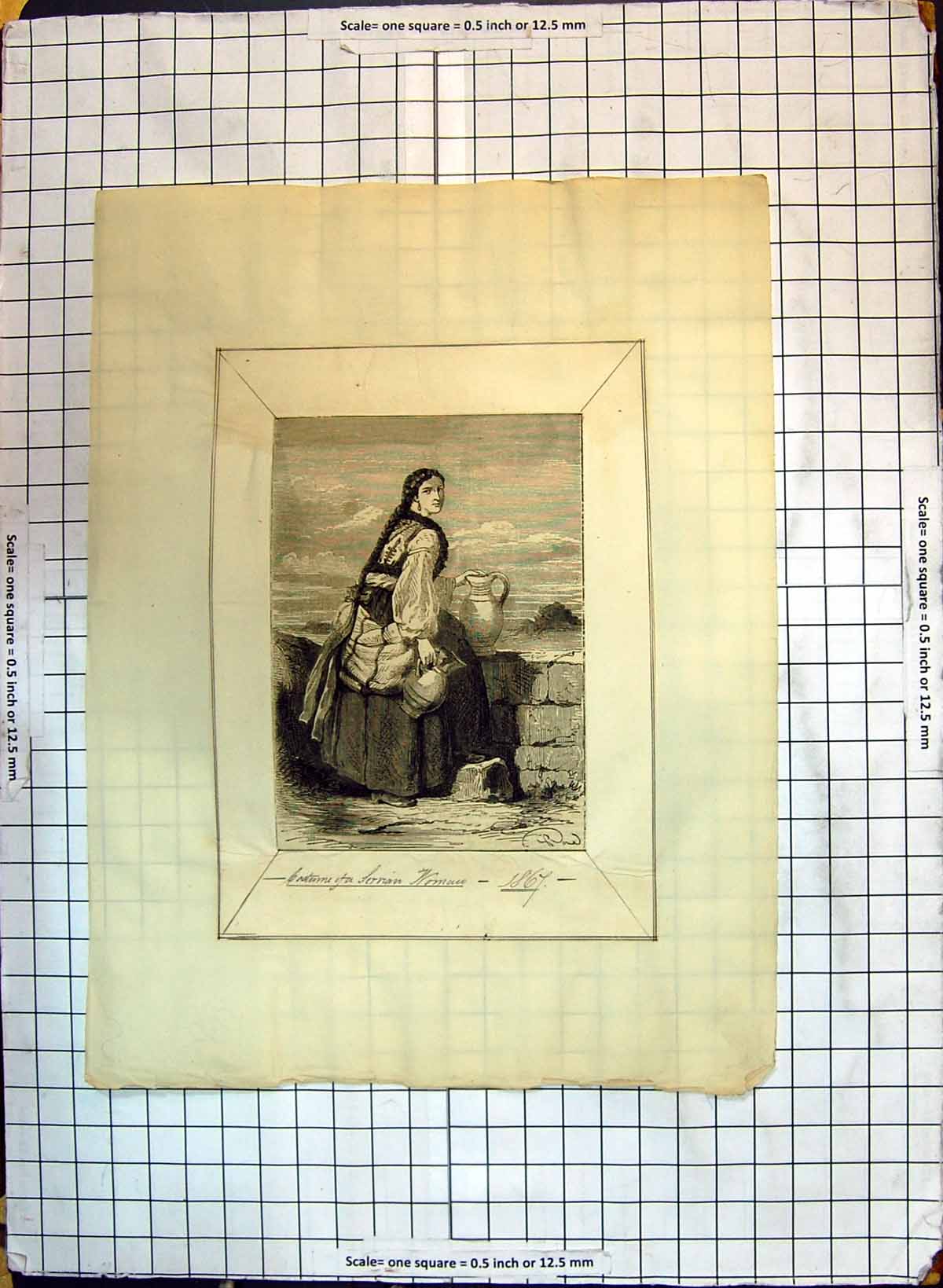 Old Antique Print Costume Servian Woman Beautiful Lady Fashion Dress 1867 19th