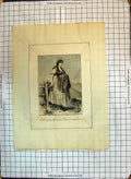 Original Old Antique Print Portrait Costume Moravian 1867 Fashion Dress 19th