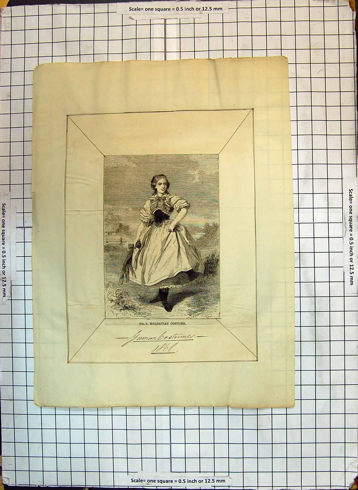 Original Old Antique Print Fashion Dress Mavian Costume German Woman 1868 19th