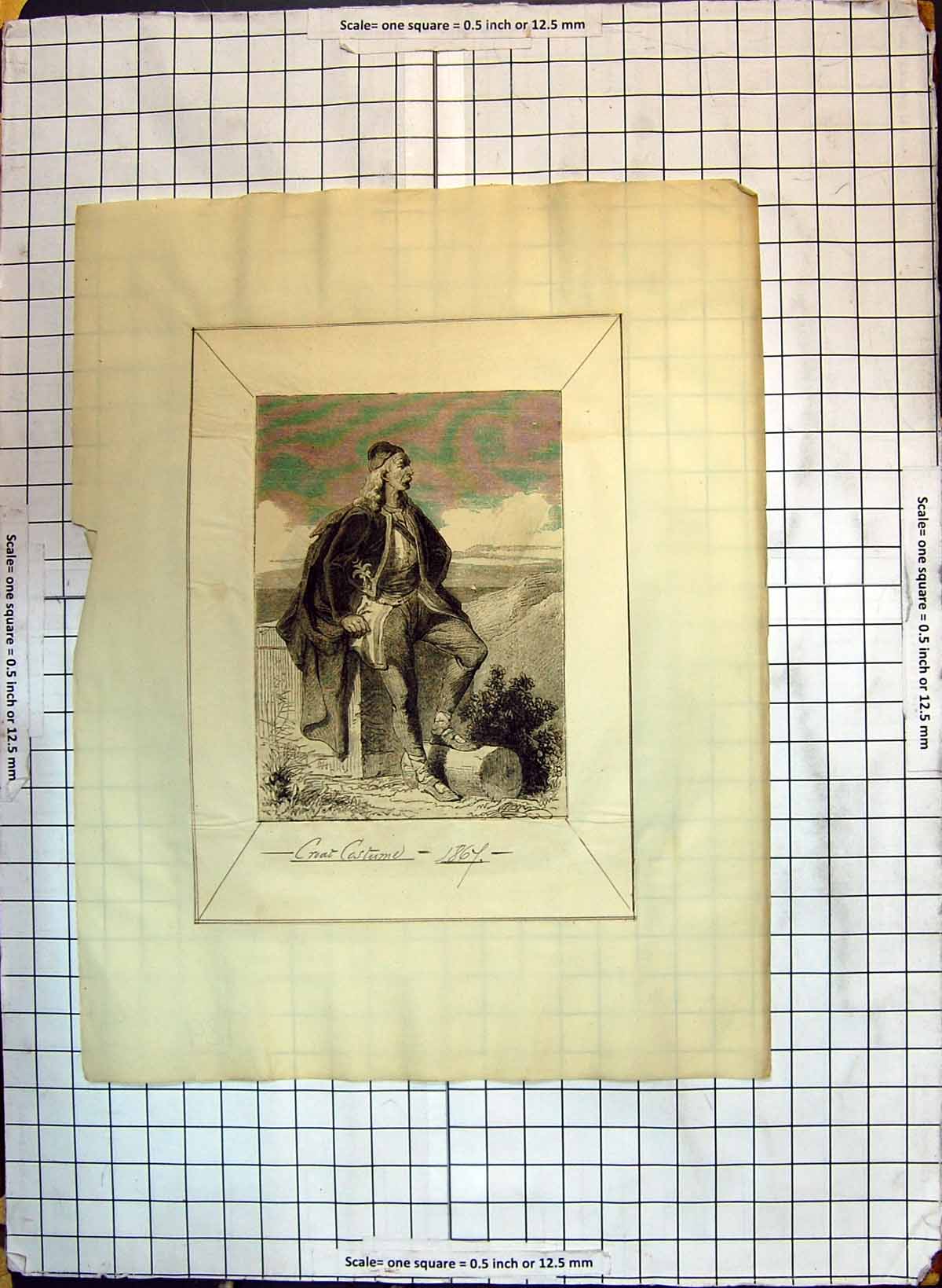 Original Old Antique Print Man Fashion Croat Costume Dress 1867 19th