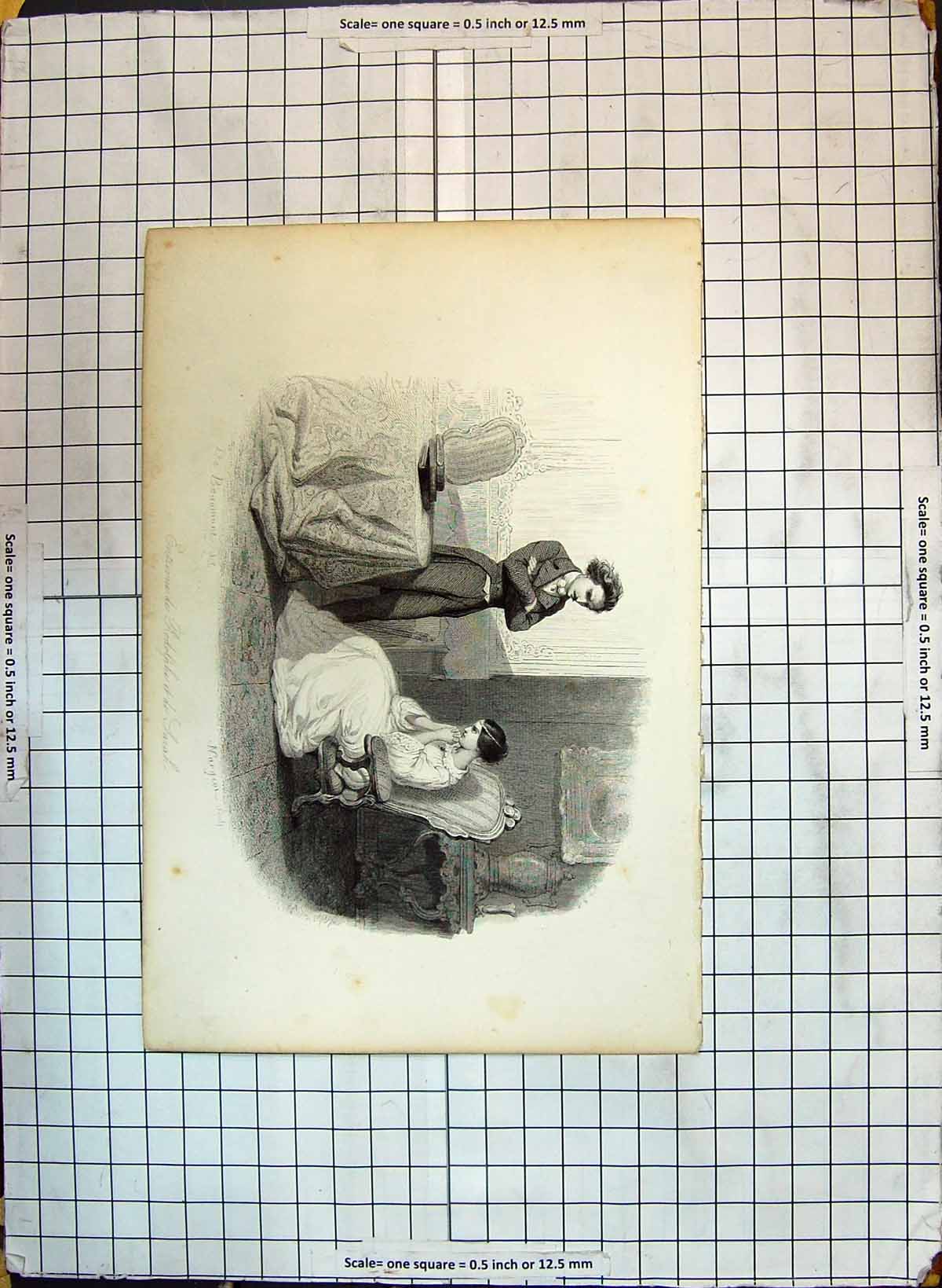 Original Old Antique Print Rodolphe Sarah Man Lady Romance Beaumont