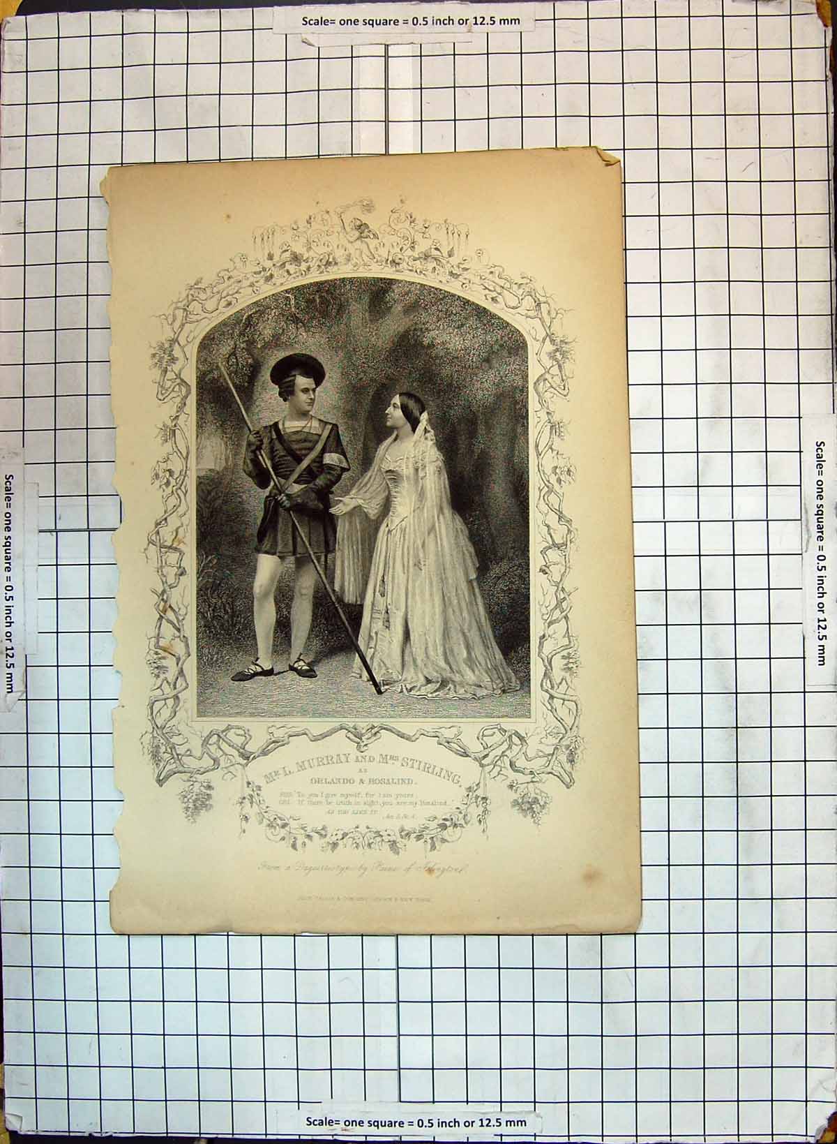 Old Antique Print Mr Murray Mrs Stirling Orlando Rosalind Theatre Actors