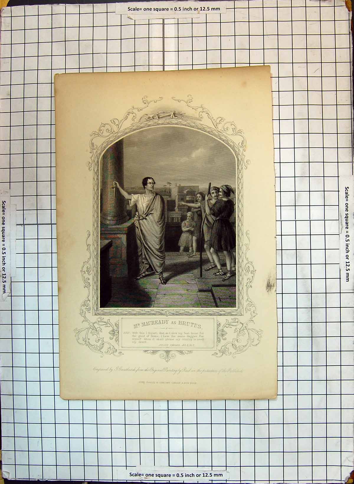 Original Old Antique Print Mr Maceady Brutus Man Theatre Actor