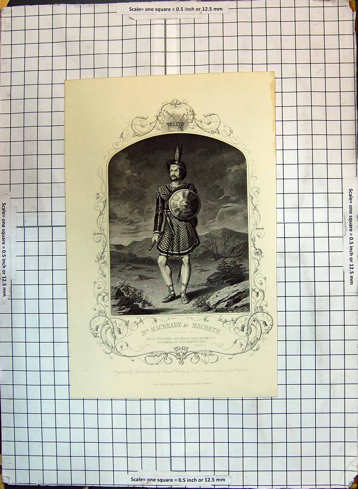 Original Old Antique Print Portrait Mr Macready Macbeth Theatre Actor