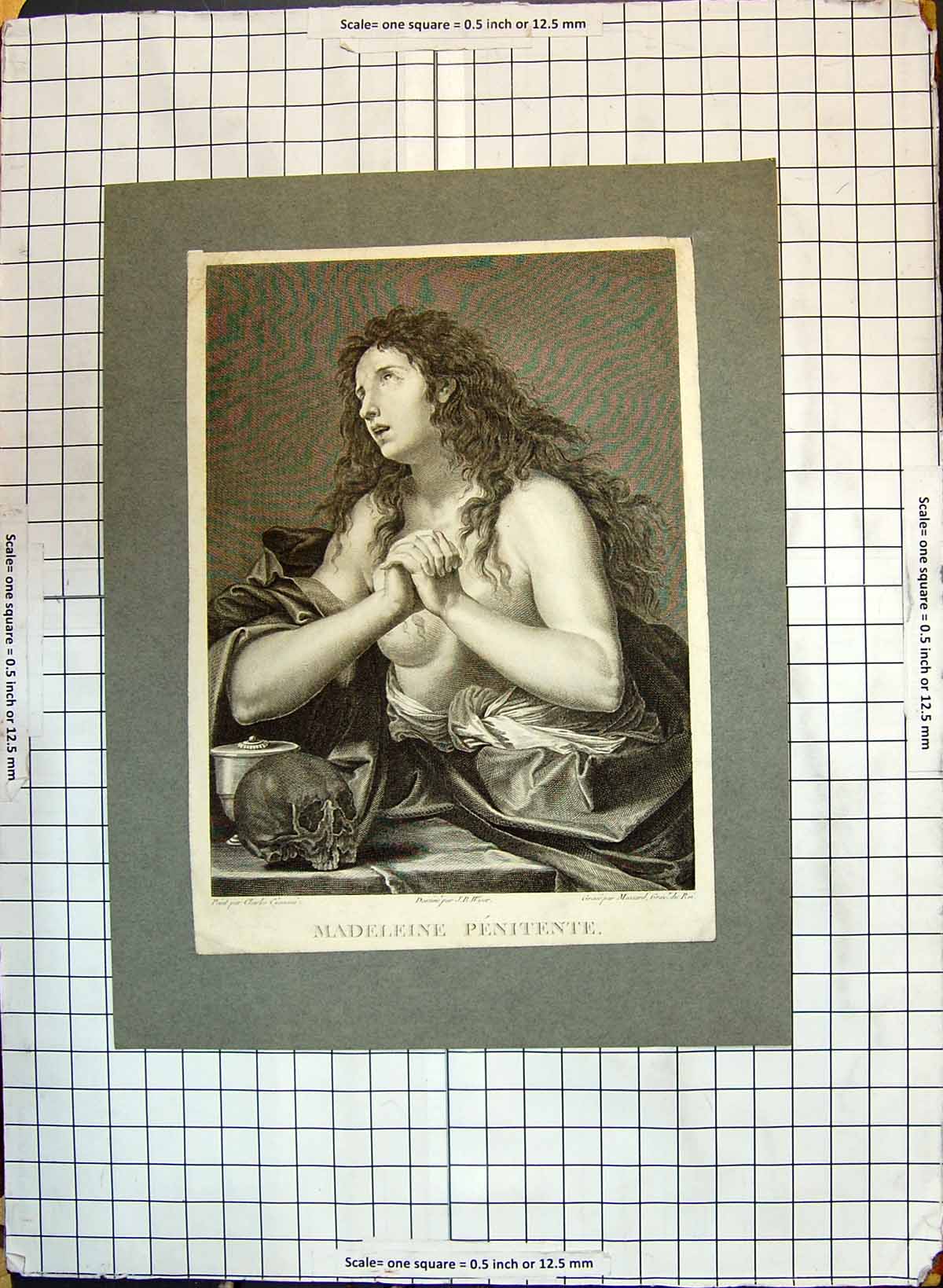 Original Old Antique Print Portrait Beautiful Woman Madeleine Penitente