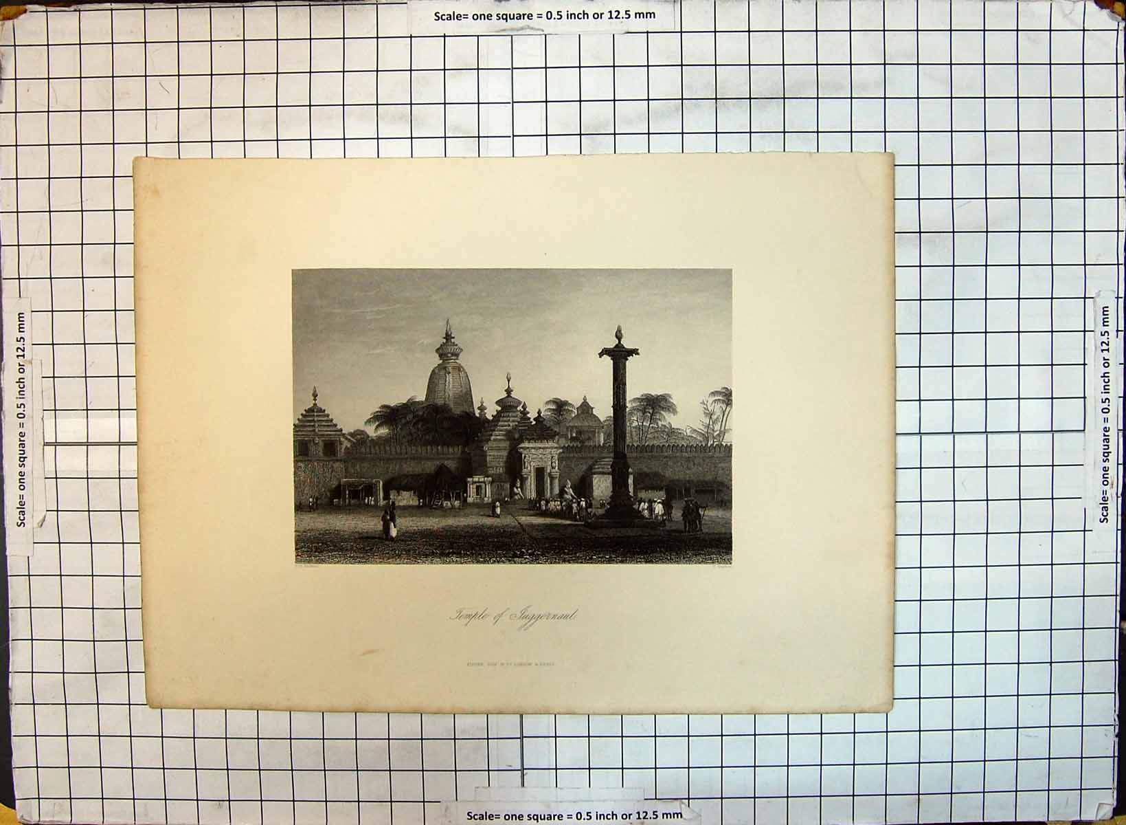 Original Old Antique Print Temple Juggernaut Buildings Architecture