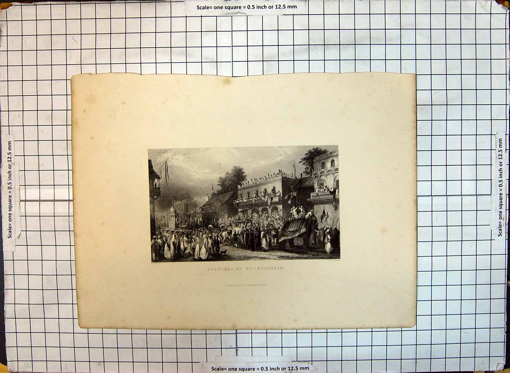 Original Old Antique Print Festival Al-Mohurram Street Procession