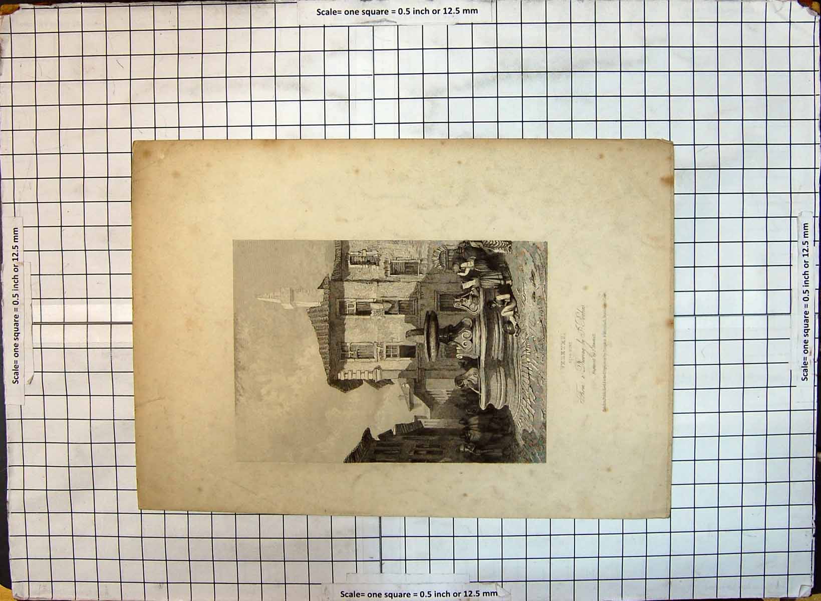 Original Old Antique Print Buildings Fountain Veletri Rome Italy Architecture