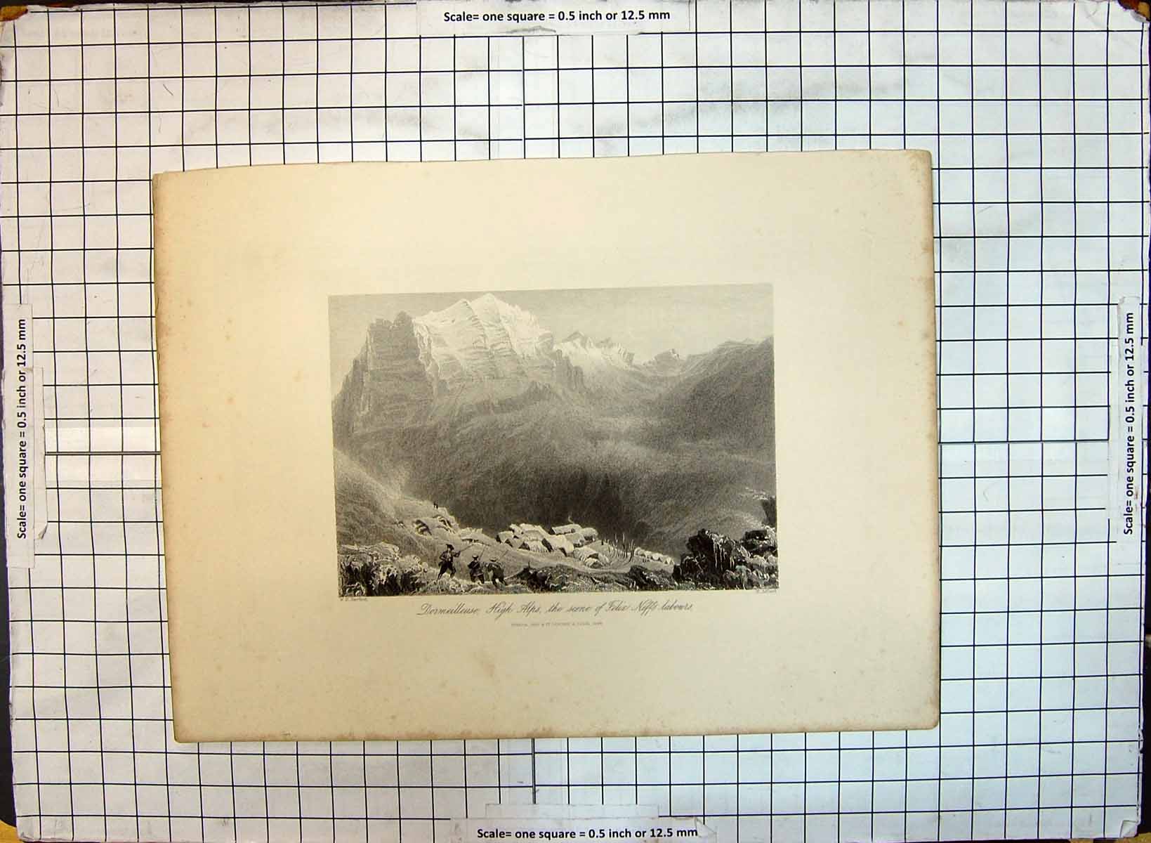 Original Old Antique Print Mountains Dormeilleuse High Alps Felix Neffs Labours
