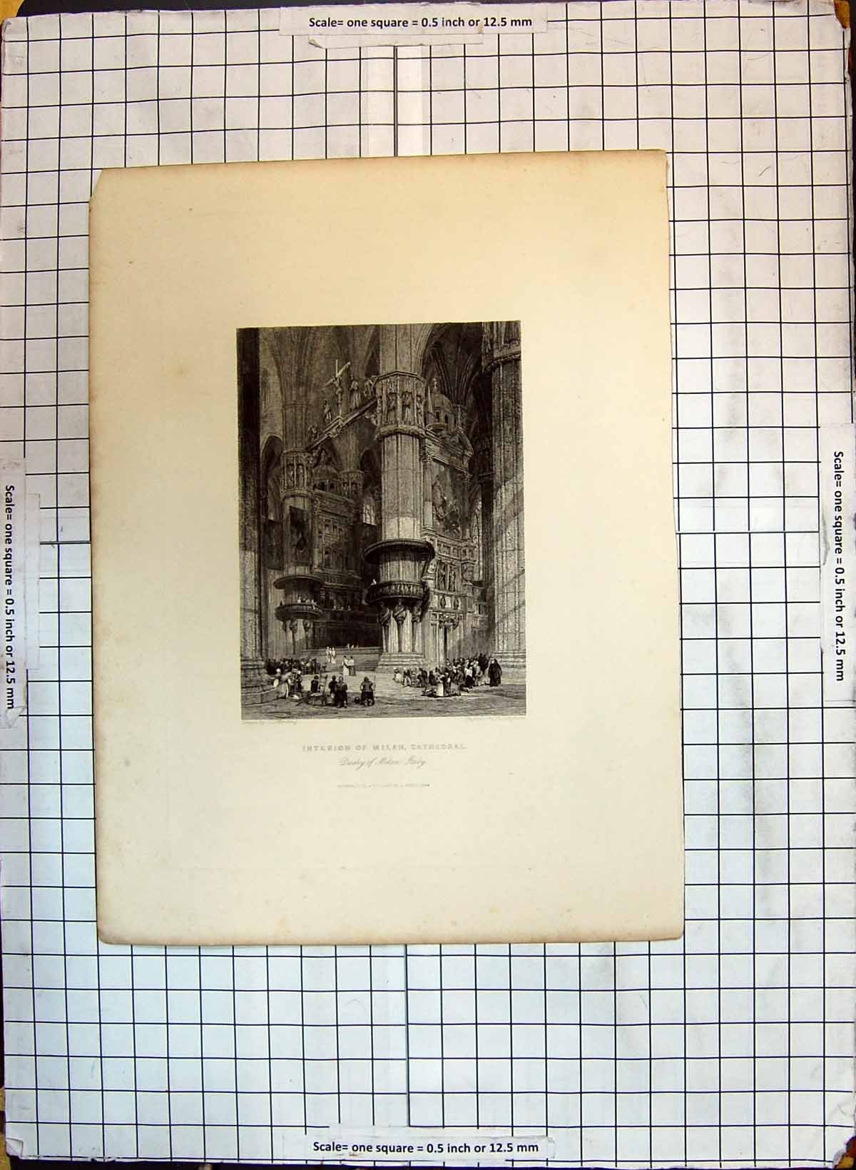 Old Antique Print Interior Milan Cathedral Italy Architecture Engraving