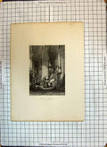 Old Antique Print Church Polignac People Praying Architecture Engraving