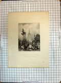 Original Old Antique Print Cemetery Smolensko Church Architecture Engraving