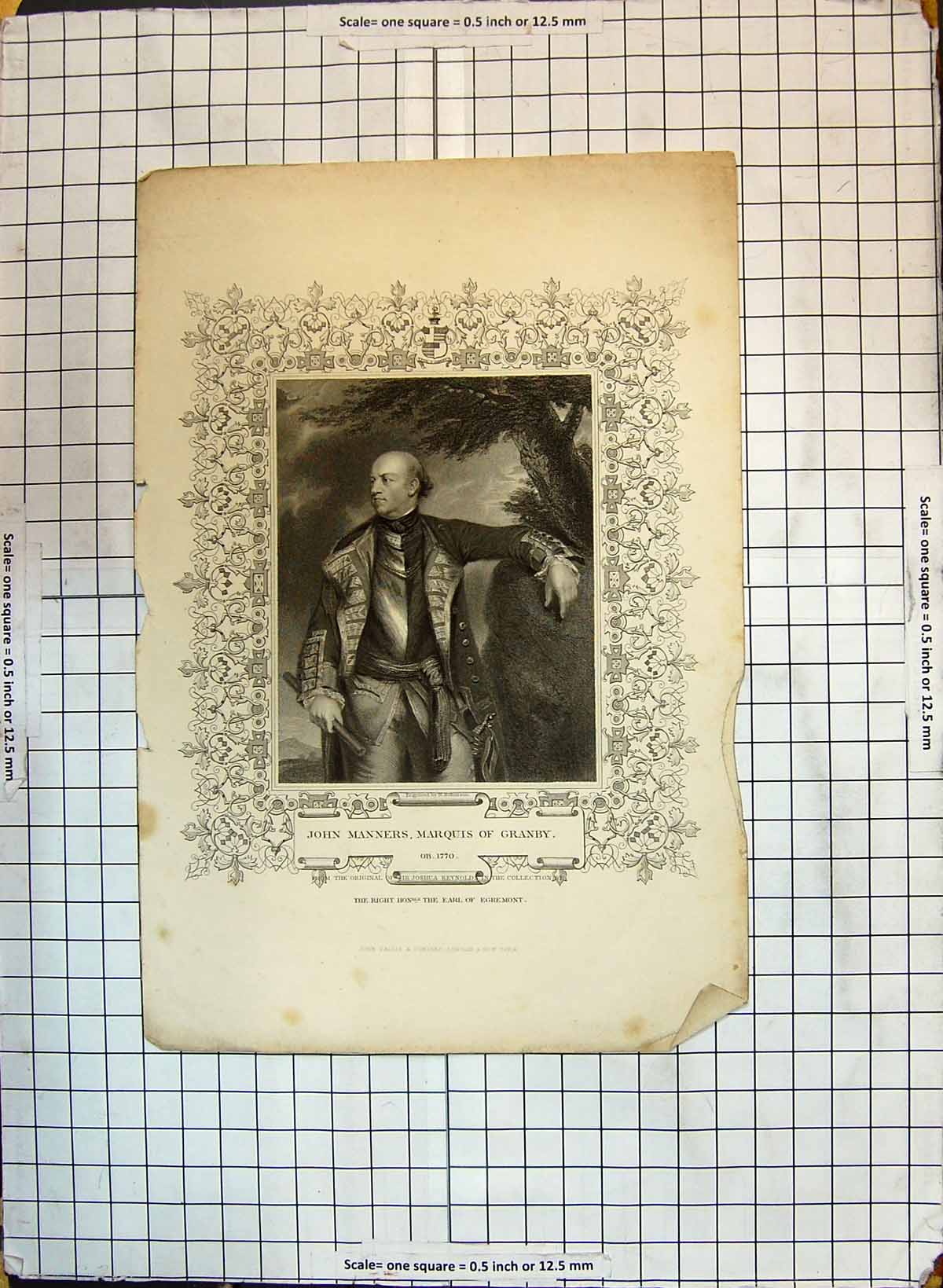 Original Old Antique Print Portrait John Manners Marquis Granby Earl Egremont