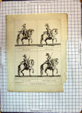 Antique Old Print Knight Horse Exerciserammer Flask Pistol Bullet Ram Armour