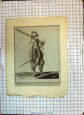 Original Old Antique Print English Sier King James Posture Defence Caliver 20th