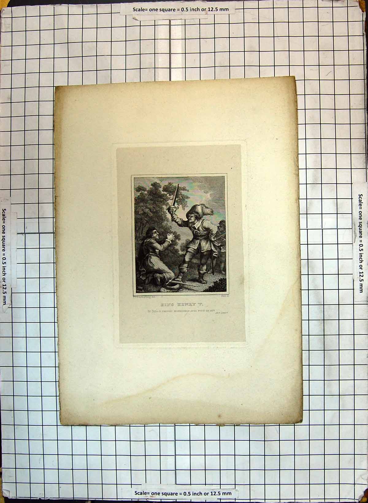 Original Old Antique Print Scene King Henry Theatre Shakespeare Scene Actors