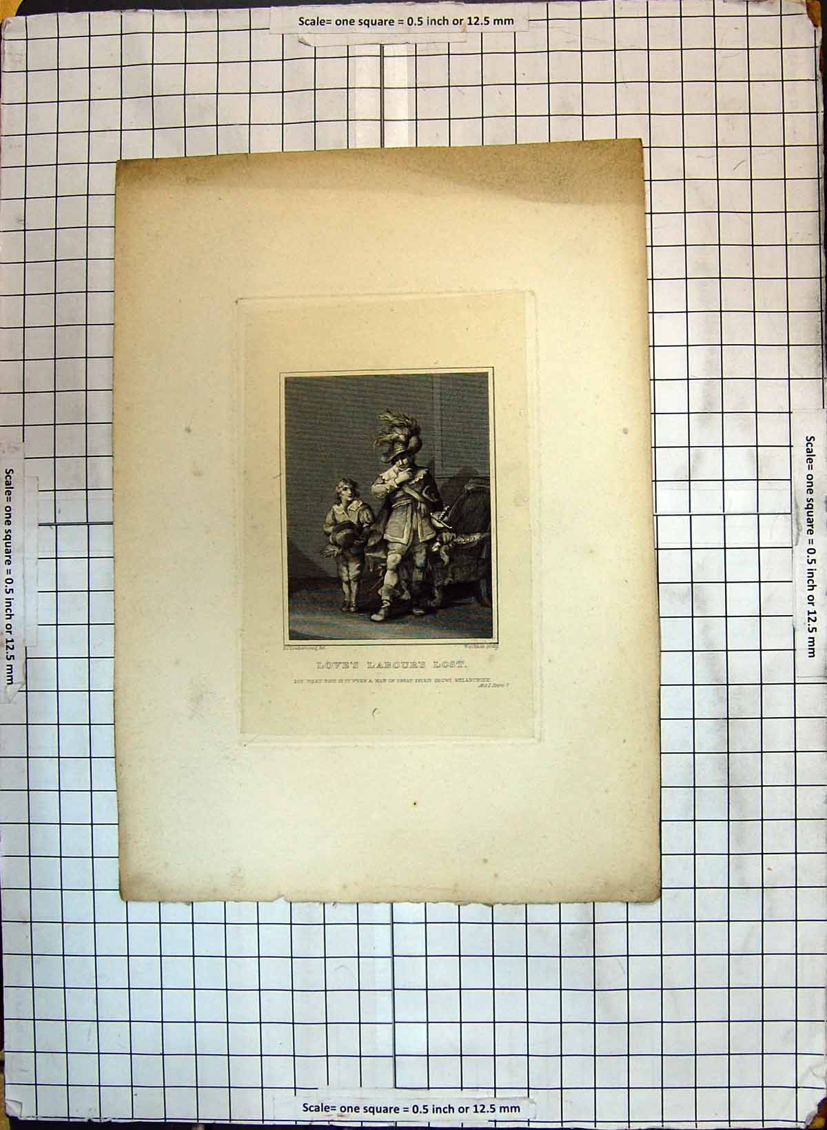 Original Old Antique Print Love'S Labour Lost Theatre Scene Actors Engraving