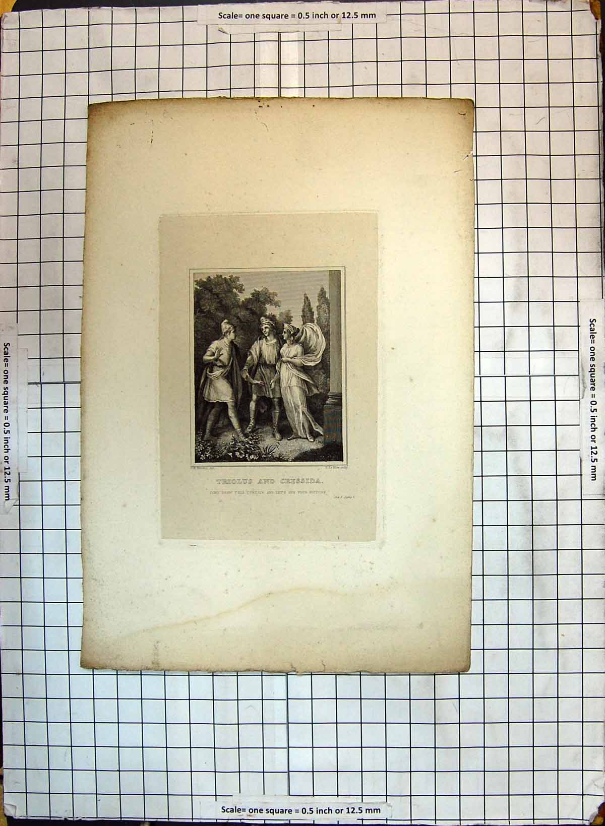 Original Old Antique Print Triolus Cressida Theatre Actors Romance Scene