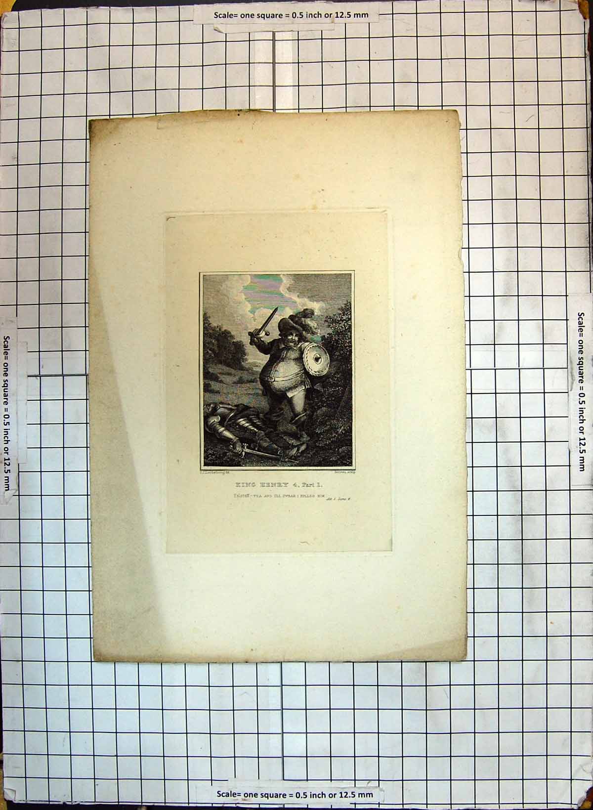Original Old Antique Print King Henry Falstaff Sword Weapons Theatre Actor