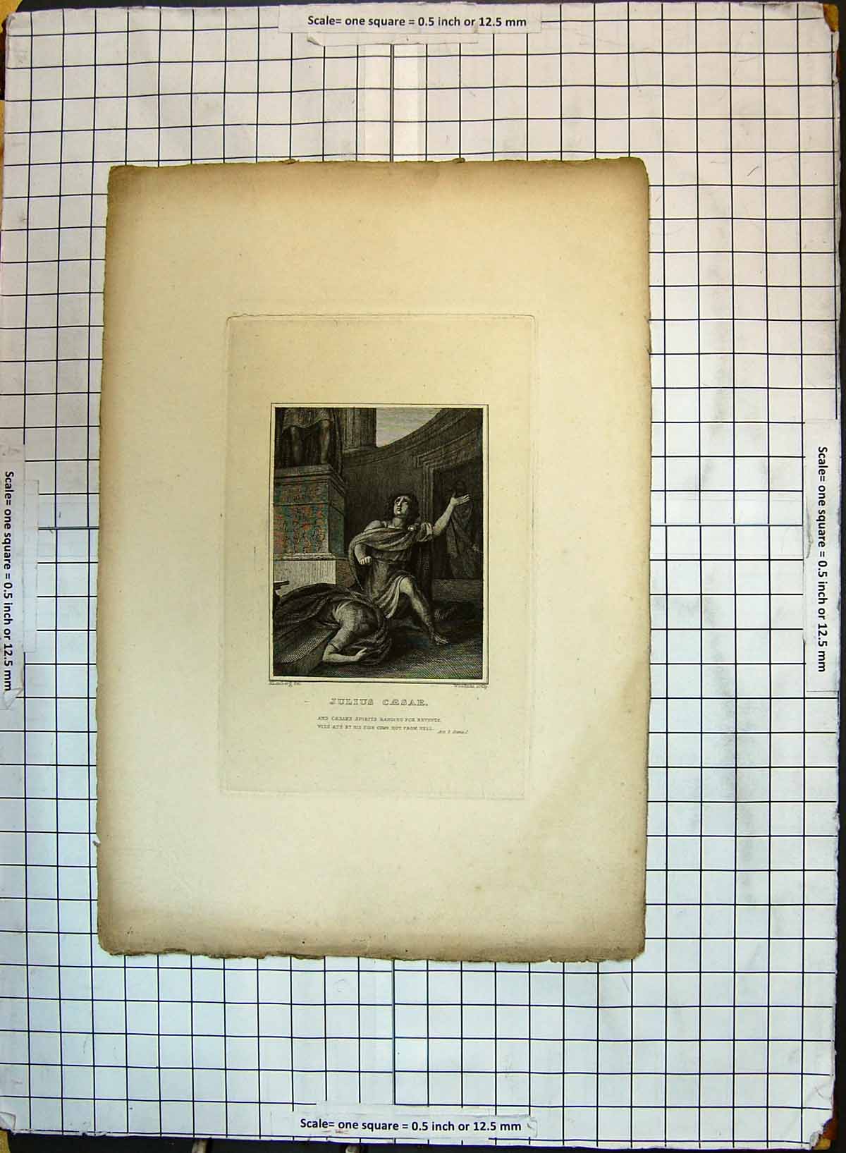 Original Old Antique Print Julius Caesar Theatre Scene Woodman Actors