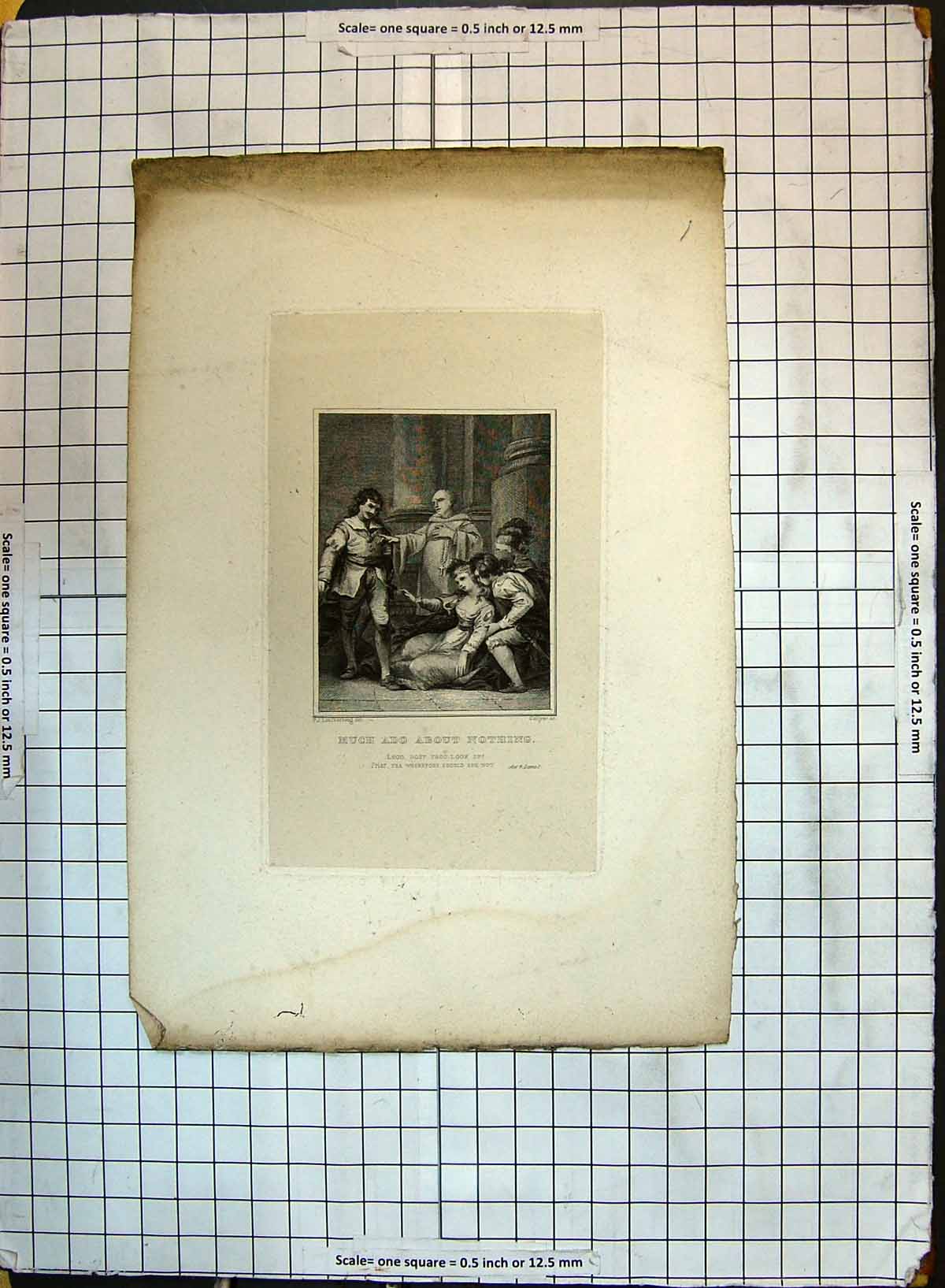 Old Antique Print Much Ado About Nothing Theatre Scene Actors Loutherberg