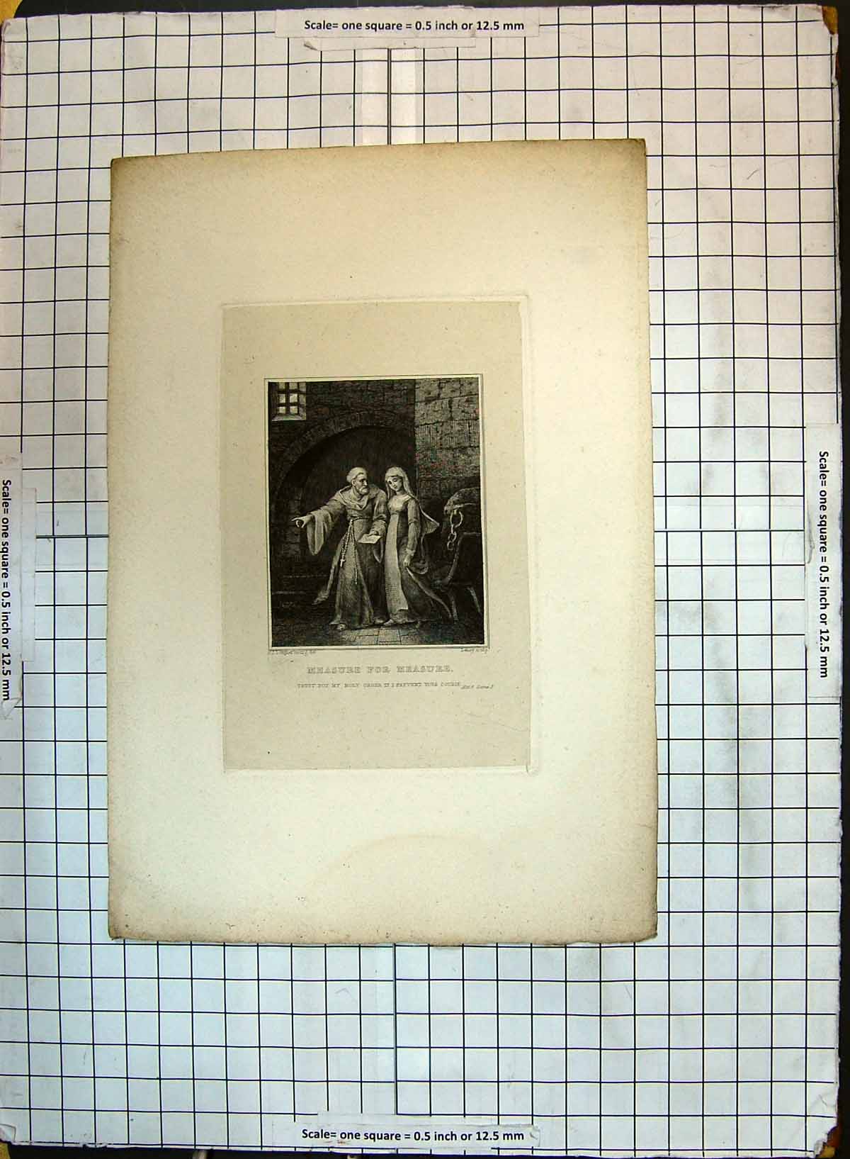Original Old Antique Print Measure Theatre Scene Actors Loutherbourg