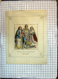 Antique Old Print Colour Costumes Reign Richard Ladies Men Fashion Dresses