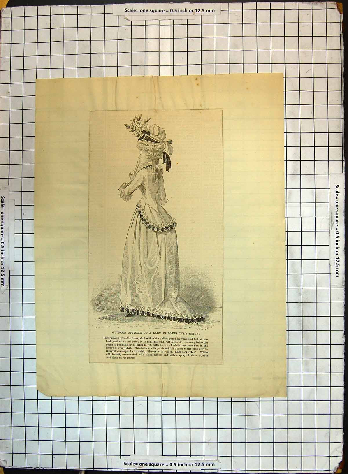 Original Old Antique Print Ladies Fashion Outdoor Costume Reign Louis Xvi
