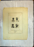 Original Old Antique Print Portrait Men Head-Dresses Head Wear Indian Fashion