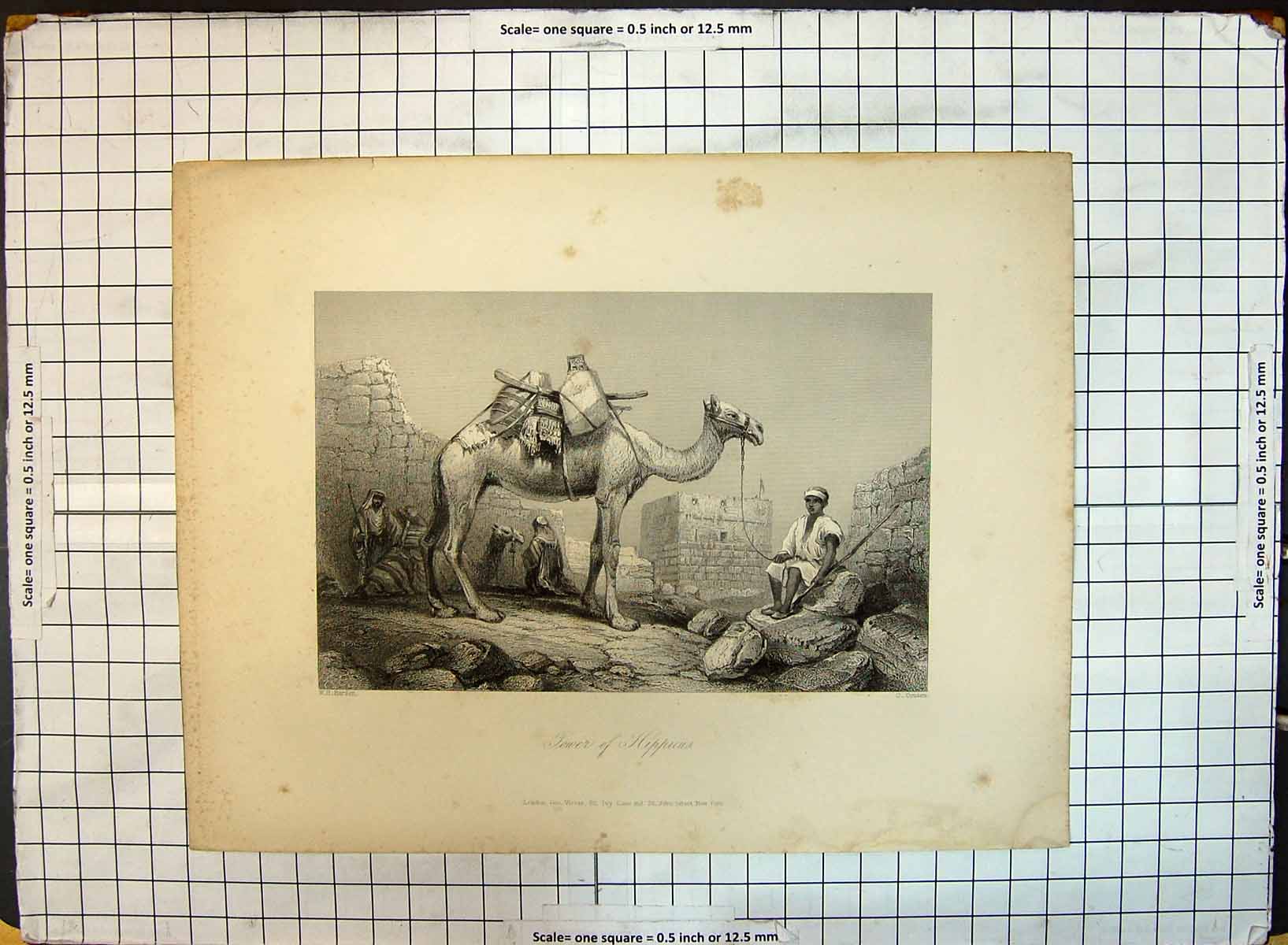 Antique Old Print Engraving Scene Tower Hippicus Camel Men Cousen Bartlett