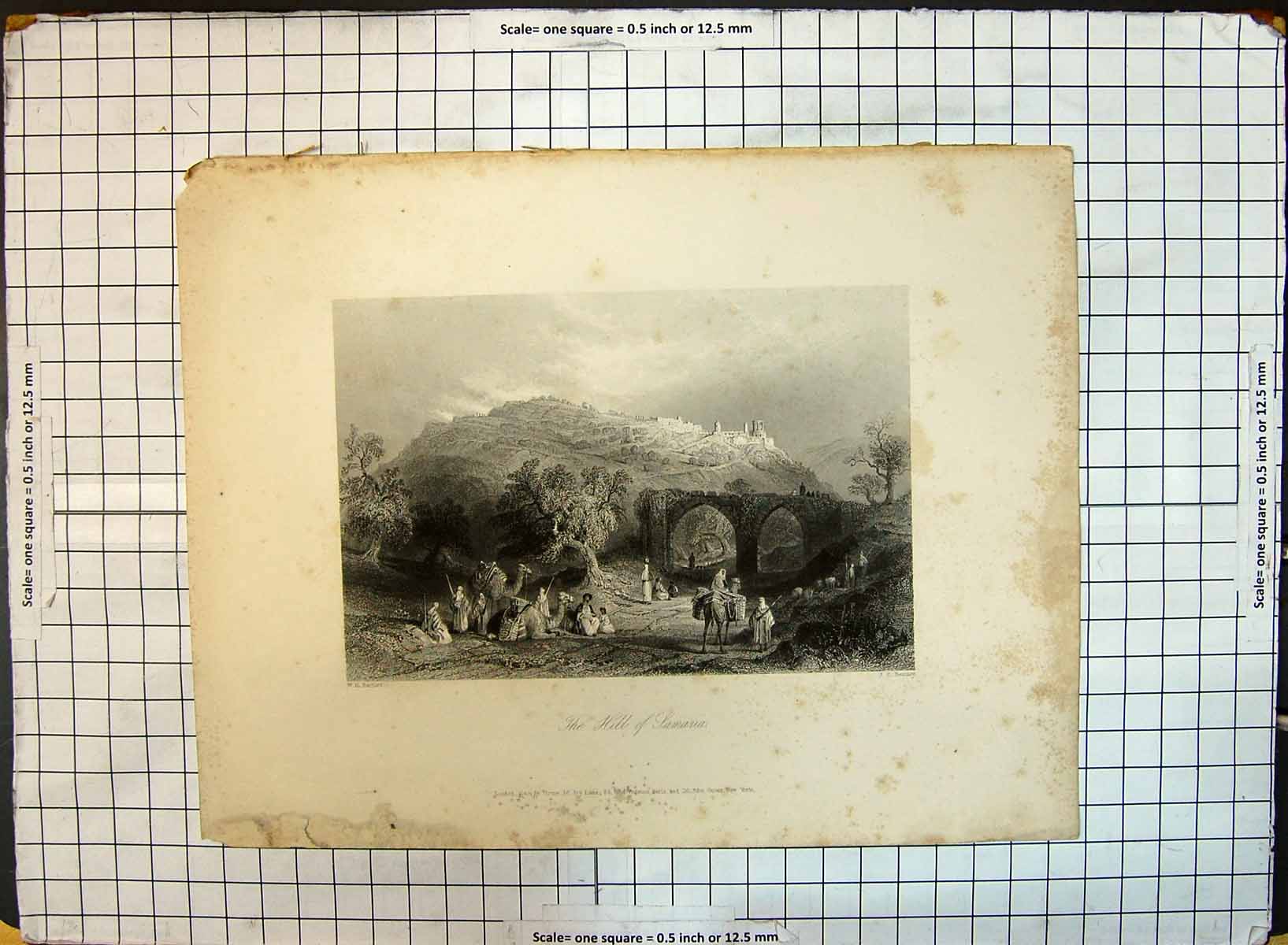 Old Engraving View Hill Samaria Camels People Hills Bentley Bartlett
