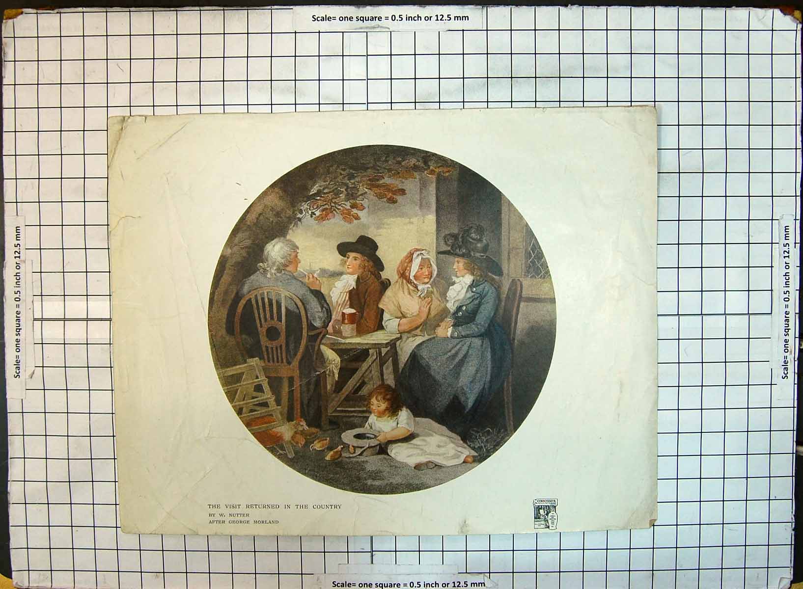 Antique Old Print Visit Returned Country Family Table Chairs George Morland