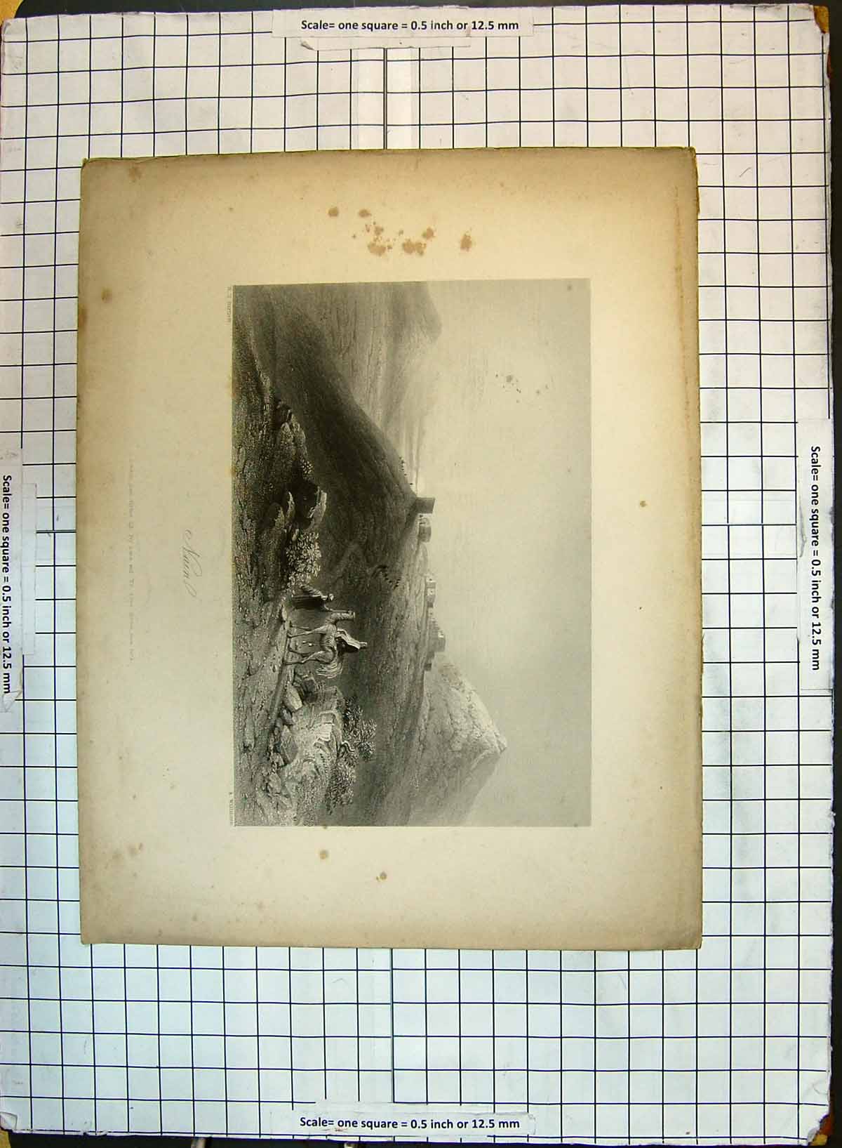 Antique Old Print Engraving View Nain Camel Hills Buildings Willmore Bartlett