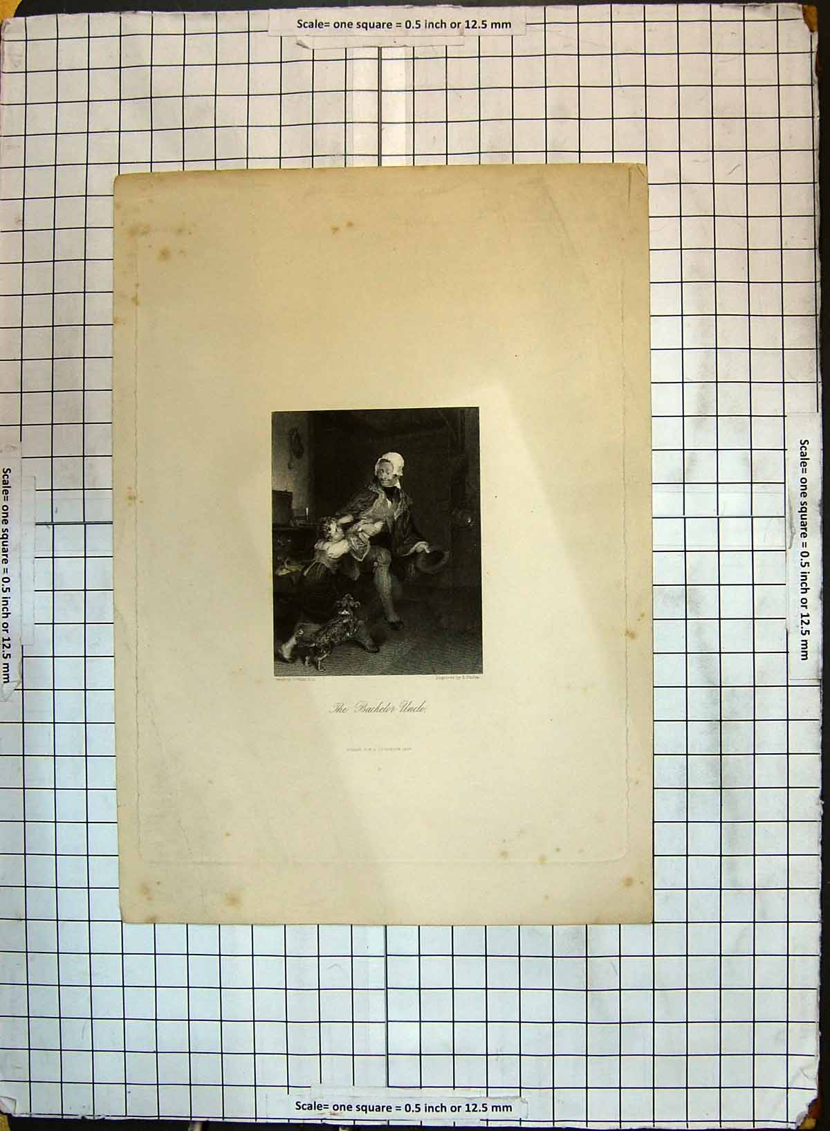 Old Antique Print Engraving Young Child Dog Bachelor Uncle Finden Winkle