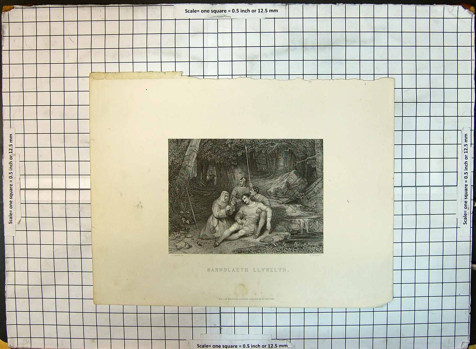Old Engraving Marwolaeth Llywelyn Injured Men Forest Radclyffe Catter