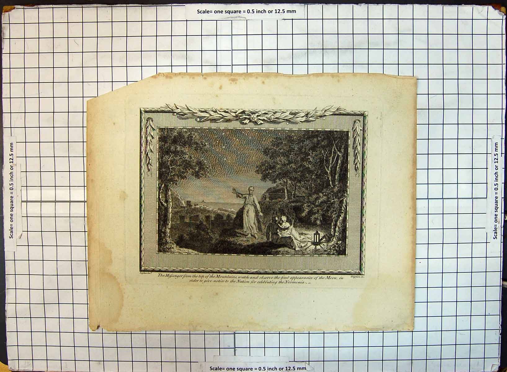 Antique Old Print Messenger Mountains Appearance Moon Celebrating Neomenia