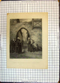 Antique Old Print Humiliation Scene Gate Augustine Monastery Erfurth Monks