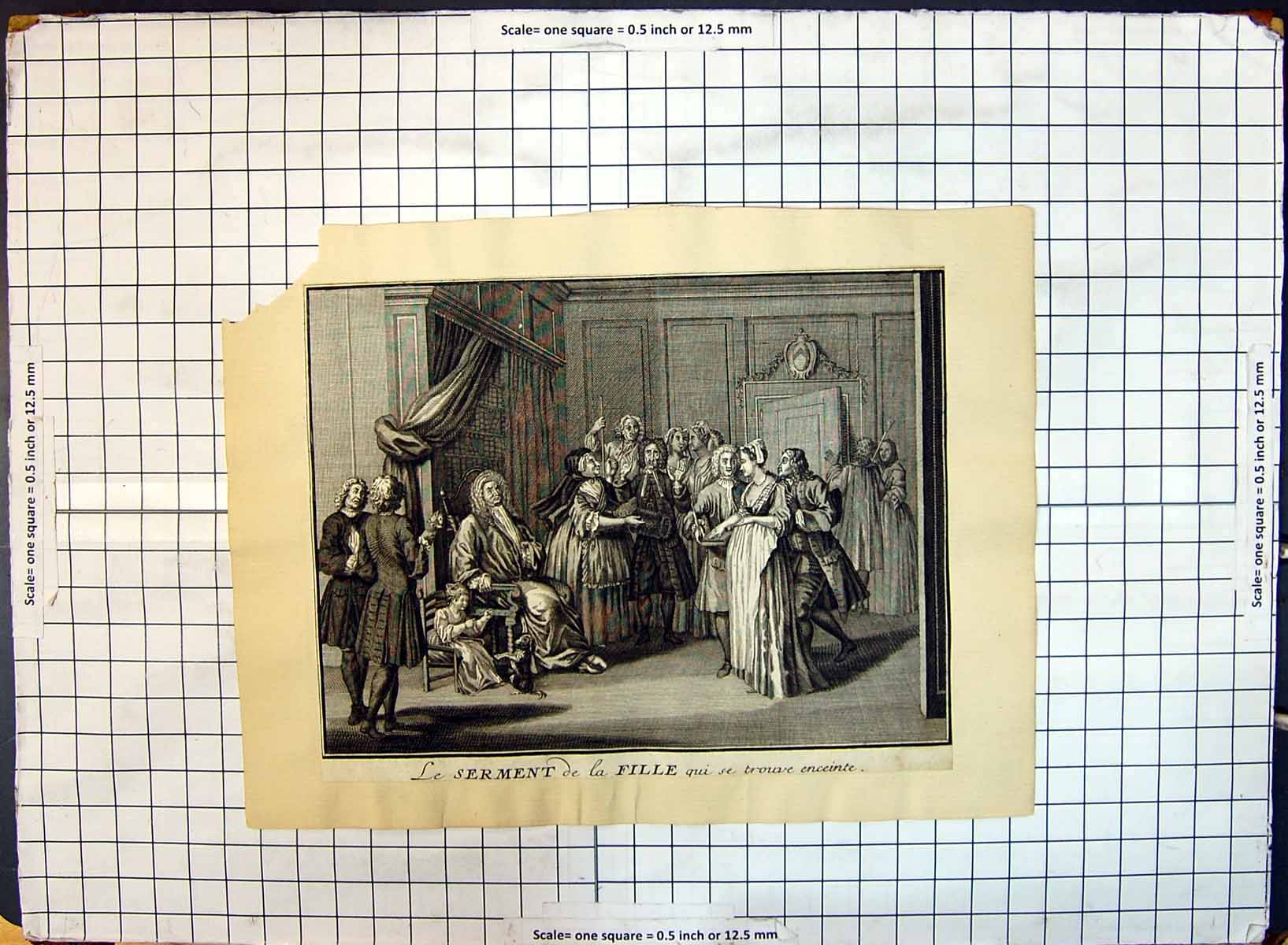 Old Antique Print Serment Fille Trouve Enceinte Men Ladies Meeting Scene