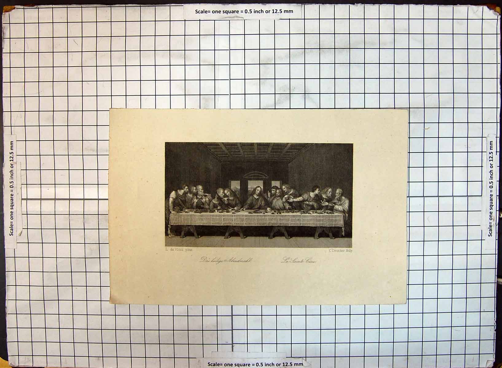 Old Engraving Das Heilige Abendmahl Sainte Cene Table People Deucker 18th