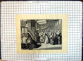 Original Old Antique Print Church Baptism Child Baby Ladies Men Stairs 18th
