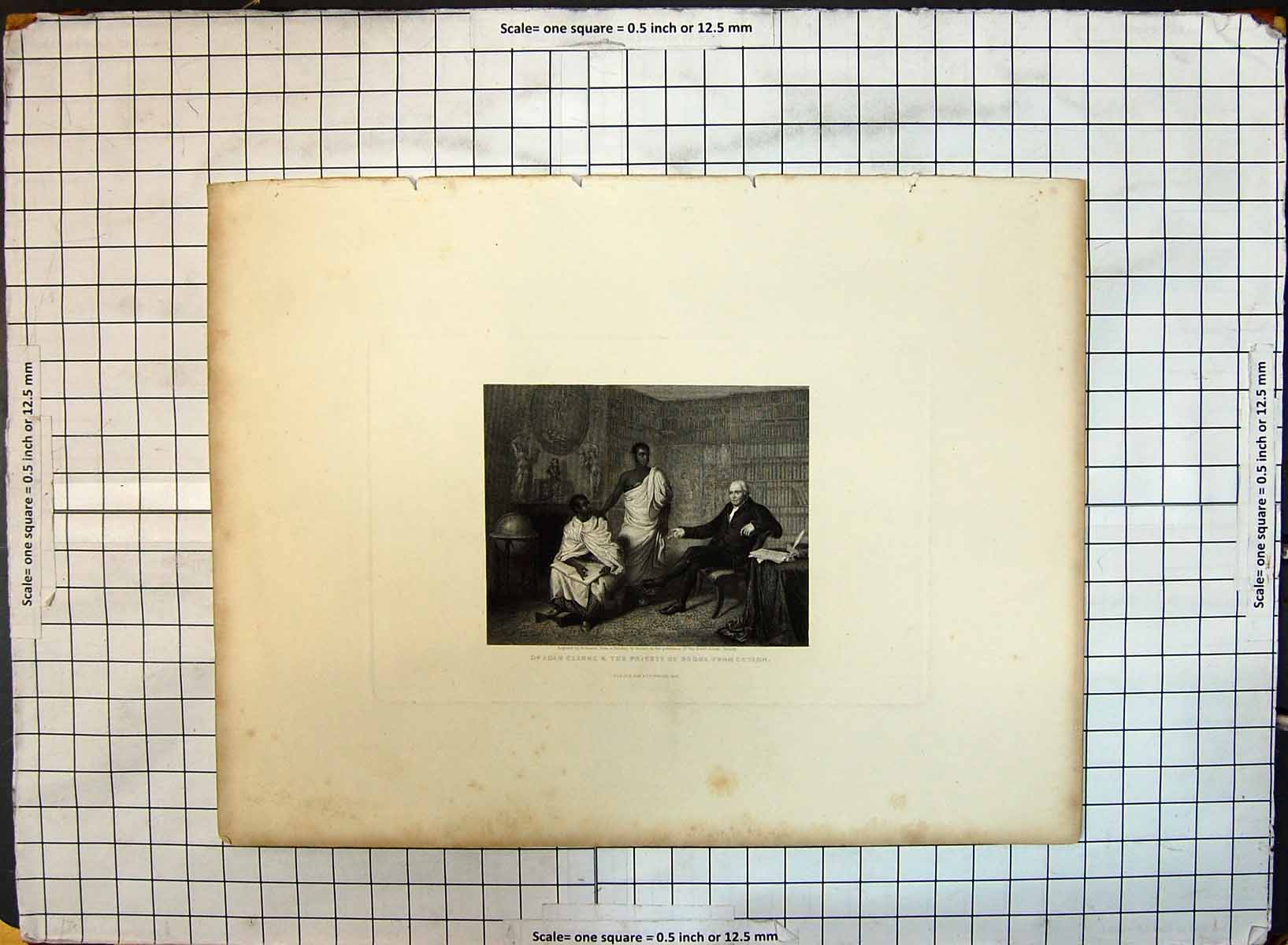 Antique Old Print Engraving Dr. Adan Clarke Priests Ruda Ceylon Men Meeting