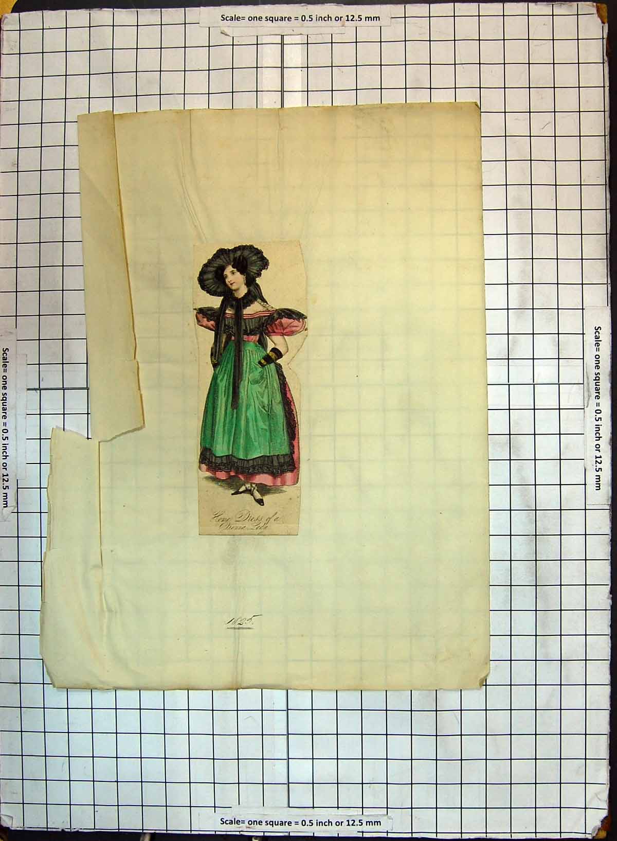 Old Antique Print Colour Home Dress Vienne Lady Fashion Beautiful Woman