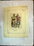 Original Old Antique Print Colour Costumes Crusaders Men War Weapons