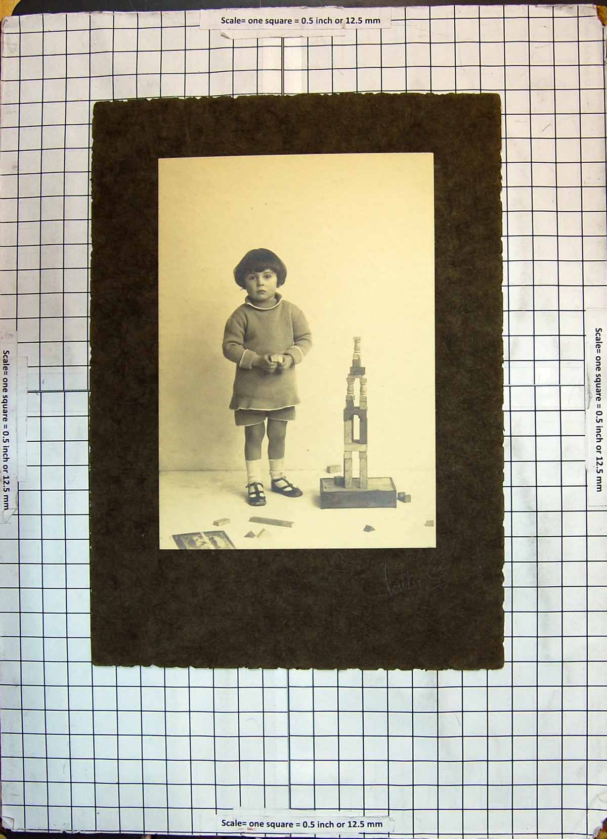 Original Old Antique Print Photograph Beautiful Child Girl Toys Sculpture