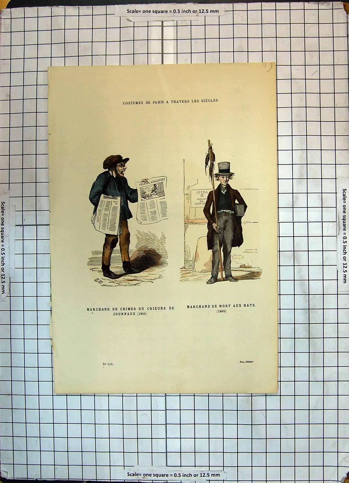 Old Print Paris France Marchand Crimes Crieurs Journax Mort Aux Rats 1845 19th